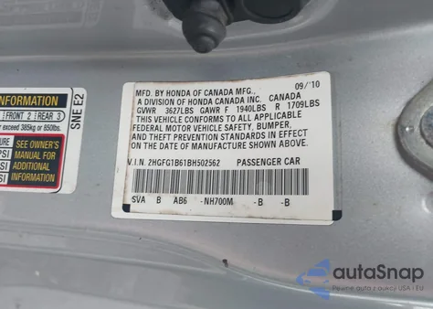 2011 Honda Civic Lx from USA, damaged, VIN 2HGFG1B61BH502562